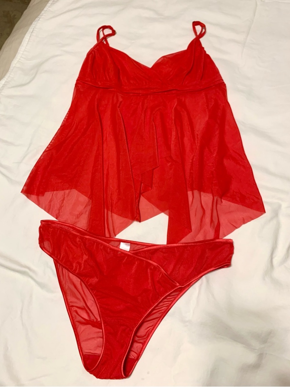 Victoria's Secret Sheer Red Babydoll Chemise with Matching Panty Large